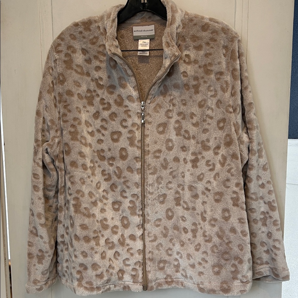 Alfred Dunner Beige Leopard Teddy Jacket